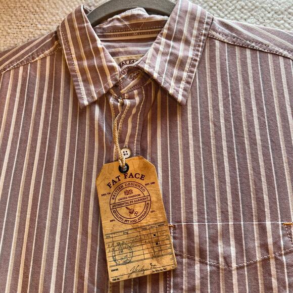 Fat Face Foss Stripe Button Up Shirt Men’s Size Small Red Bordeaux NWT *FLAW - Picture 4 of 15